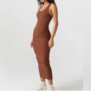 joah brown strappy slit dress Parisa Brown Sheer Side Slit Dress Brown / XS main image 0